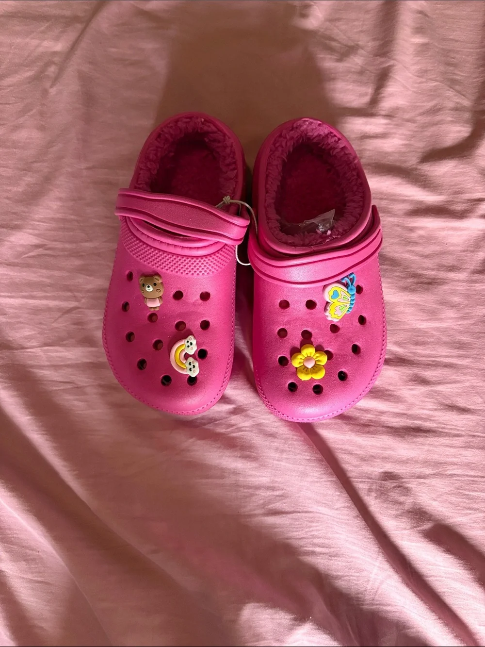 Kids Pink Cozy Clog Shoes with Fun Charms